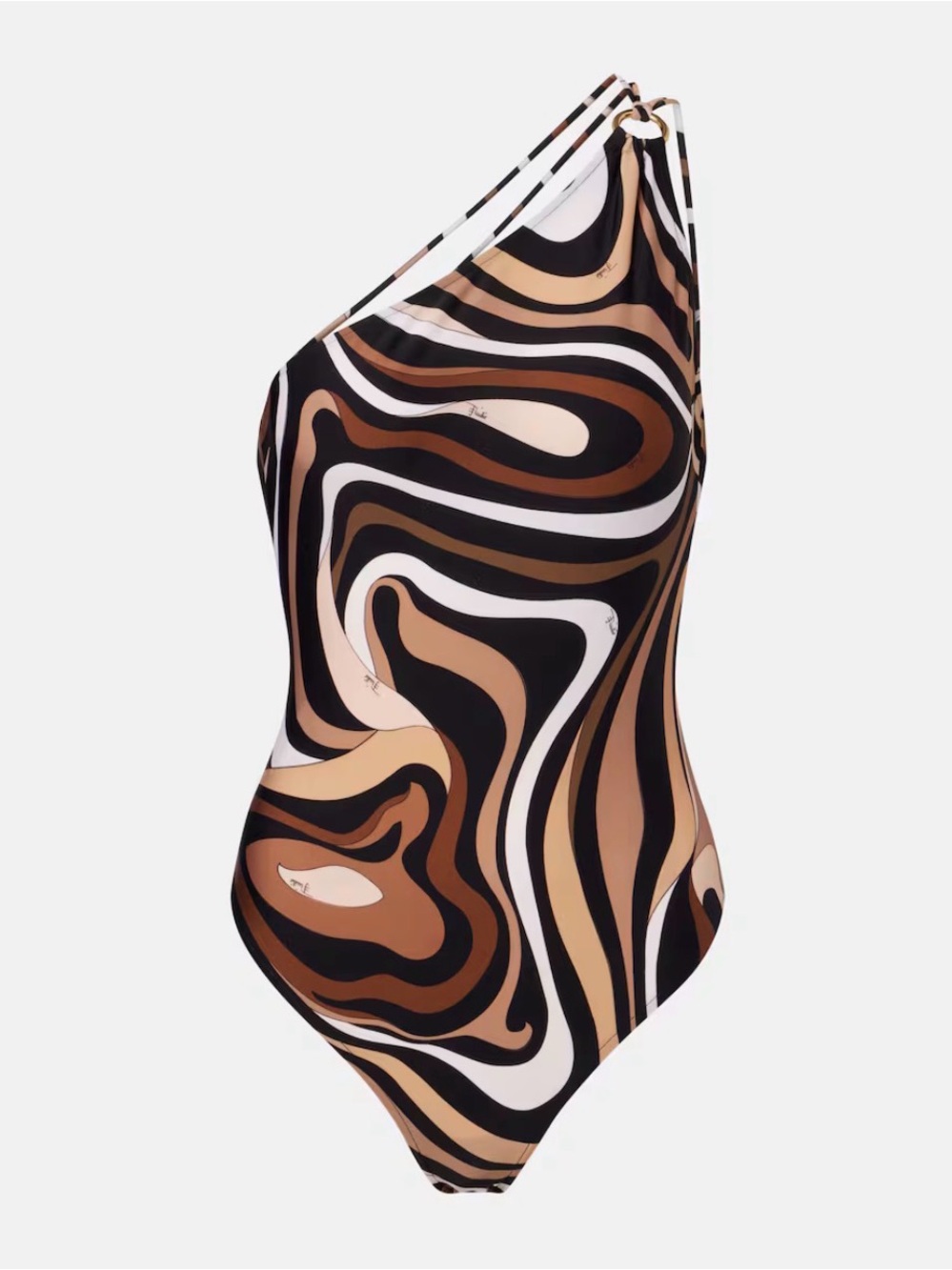 Swirl Print One-Piece Swimsuit and Matching Skirt - Brown Black Cream